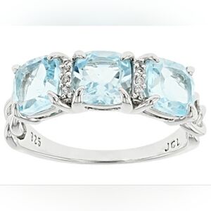 Genuine Sky Blue Topaz & White Zircon Ring Platinum over Sterling Silver Sz 8.5